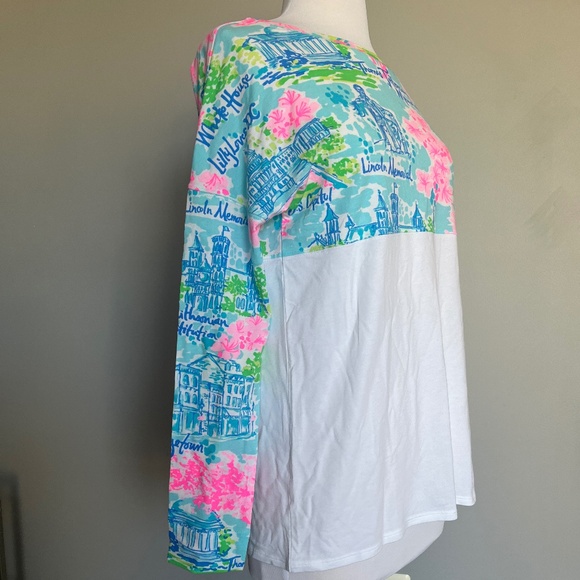 Lilly Pulitzer Finn Top Lilly Loves DC The National Mall Floral Casual Tee Small - Picture 4 of 8